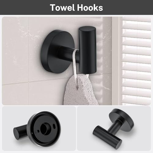 Matte Black Towel Bar Set 5 Pieces Bathroom Hardware Accessories Set Round Towel Holder Set for Bathroom Upgraded Toilet Paper Holder Stainless Steel Wall Mounted Towel Rack Set,23.6 Inch - color: Black