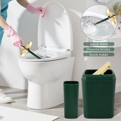 17PCS Bathroom Accessory Set Bathroom Set Hunter Green Bathroom Accessories,Toilet Brush, Trash Can, Qtip Holder Dispenser& 3PCS Soap Dispenser - size: Bath Set with Swing-Top Trash Can, style: Dark Green