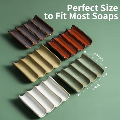 Ceramic Bar Soap Dish and Savers for Bathroom, Shower and Kitchen, Japanese Self Drain Soap Holder, Purple - color: Purple, size: Fluted