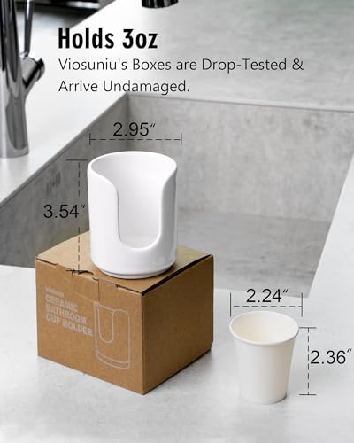 3 oz Original Ceramic Bathroom Cup Dispenser with 5 PLA Paper Cups, Bathroom Essential Accessories for Mouthwash Holder on Vanity Countertops (1 Pack, White) - color: White, size: 1 Pack