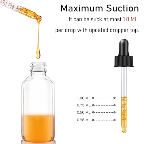 Bumobum 2 Pack 2 oz Clear and Amber Glass Dropper Bottles | Tincture Bottles with Dropper for Essential Oils Bottles with Funnel, Labels and Measured Dropper - Leakproof Caps - color: Clear and Amber