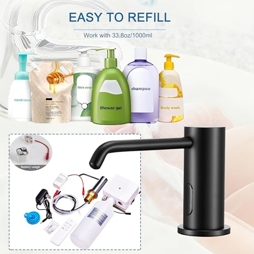 Automatic Soap Dispenser Touchless for Kitchen Bathroom Sink Built in Electric Soap Dispenser Infrared Sensors Liquid Commercial Dispenser with Bottle and Pump 33.81oz/1000ml (Black) - color: Liquid-black