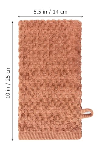 COTTON CRAFT Bath Mitt - 6 Pack Euro Spa Waffle 100% Cotton Towel Mitts | Large 5.5x10 inches Mocha Exfoliating Gloves - Sensitive Skin Friendly - Body Bath Shower Glove Washcloth with Hanging Loop - color: Mocha - Bath Mitt