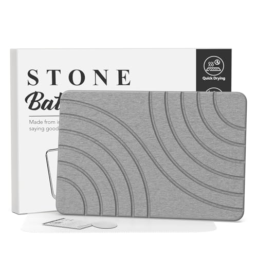 Stone Bath Mat for Bathroom Quick Drying Shower Mats Super Absorbent Diatomaceous Earth Stone Mats, Easy to Clean & Odorless, 23.6 × 15.5 Inch Grey - color: Grey Rectangular