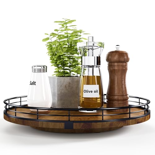 Farmhouse Oak 12" Lazy Susan Turntable Organizer for Cabinet, Round Wooden Lazy Susan Organization and Storage for Dining Table, Pantry, Kitchen, Countertop, Cupboard,Home Decor, Walnut Wood - color: Walnut, size: 12 inches