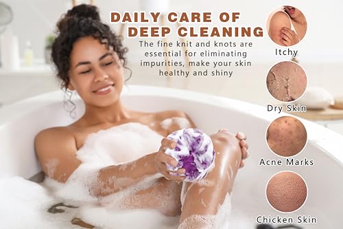 2 Pack African Net Sponge Exfoliating Body Scrubber Bath Sponge for Daily Use (Light Purple + Light Green) - color: Light Purple + Light Green