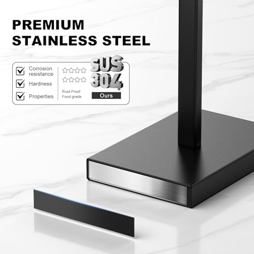 Black Toilet Paper Holder Stand，Stainless Steel Toilet Paper Holder Free Standing，Stable Weighted Base Floor Tissue Roll Holder for Bathroom，Modern Pivoting Toilet Paper Stand - color: Black
