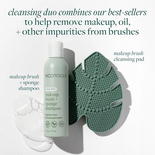 EcoTools Makeup Brush Cleansing Pad + Deep Clean Shampoo Bundle, Brush Cleaner Mat & Makeup Brush Cleanser For Deep Cleaning Tools, Clean Formula, Cruelty-Free, & Vegan, 2-Piece Set