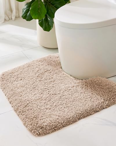 ILANGO Beige Toilet Rugs U Shaped 22" × 24" Non Slip & Super Absorbent Extra Thick Soft, Washable Bath Mats for Bathroom Floor, Plush Shaggy Contour Bath Rugs for Toilet,Dry Quick - color: Beige, size: 1'10" x 2' (22''x24'' Toilet Rug)