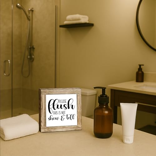 Bathroom Decor, Funny Bathroom Sign, Flush the Toilet This is Not Show and Tell, Wooden Box Signs for Home Decor, Freestanding Toilet and Restroom Sign 5.9×5.9 inch - color: color39