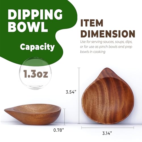 VieWood Mini Wooden Bowl Set of 4 (3.5 x 3.1 x 0.78 inch) for Condiments, Dip Sauce, Ketchup, Small Wood Bowl for Jam, little Prep, Olive (Scallop)