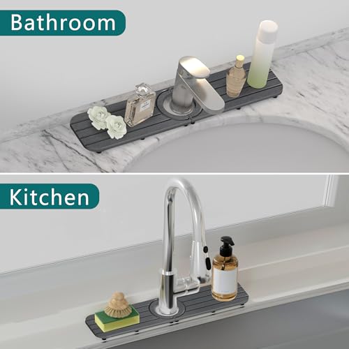 Water Absorbing Stone Kitchen Sink Mat, Faucet Splash Guard for Bathroom Counter - color: 19.7" x 3.9" Dark Gray B