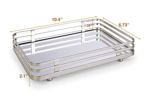 SunnyPoint Classic Decorative Vanity Perfume Dresser Jewelry Organizer Makeup Mirror Tray (Satin Nickel) (Pack of 2) - color: Satin Nickel, size: 10.4" x 6.7" x 2" (Pack of 2)