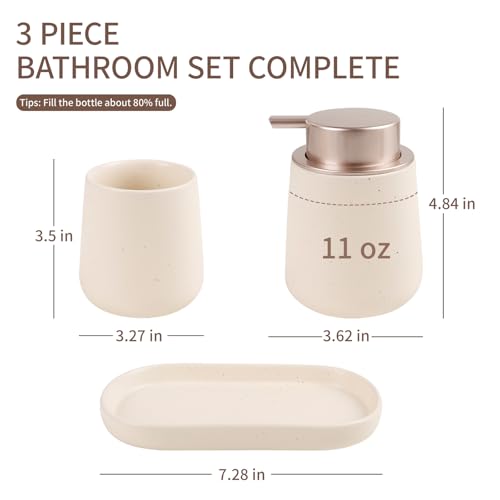 BosilunLife Ceramic Bathroom Accessories Set 3 Pcs, Foaming Soap Dispenser and Toothbrush Holder with Tray, Modern Farmhouse Vanity Decor, Apricot Housewarming Gift - color: Apricot, style: Foam