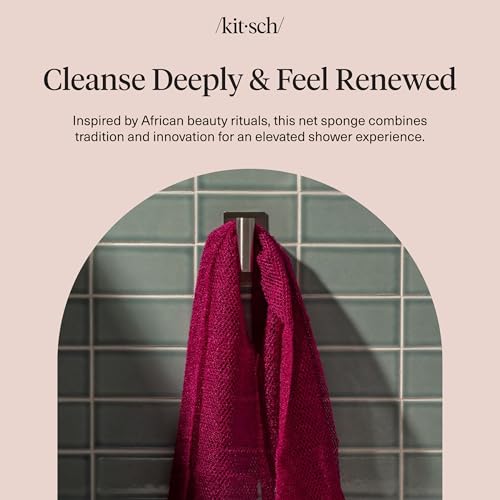Kitsch African Net Sponge – Exfoliating Body Scrubber for Cleansing & Gentle Daily Exfoliation – Stretchable Bath Sponge for Hard-to-Reach Areas, Long-Lasting Shower Essential - Berry Pink, 3 Pcs - color: Berry Pink