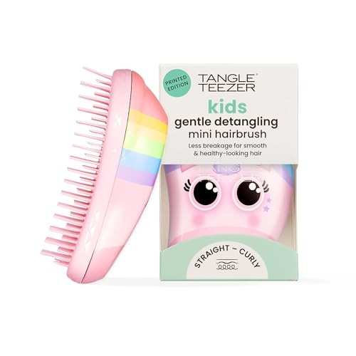 Tangle Teezer Original Detangler Mini Hair Brush for Kids, Rainbow Unicorn | Travel-size detangling hair brush, gentle on tender scalps; detangles wet or dry hair with no tugging, great for kids - color: Rainbow The Unicorn, size: Mini