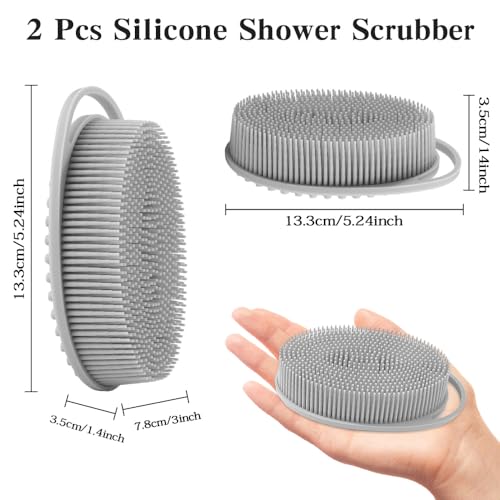 2 Pack Silicone Body Scrubber with Loofah Exfoliating Soft Shower Scrubber for Body, 2 in 1 Bath and Shampoo Wash Brush for Skin Exfoliation Men Women (Grey&Pink) - size: Grey&Pink