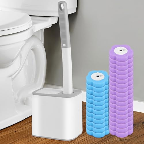 ZJRDYYK Disposable Toilet Cleaning Brush and Holder Set, 30 Refills, Disposable Toilet Brush, Non Woven Fabric and Sponge Bristles, Plastic Material, Purple - color: B