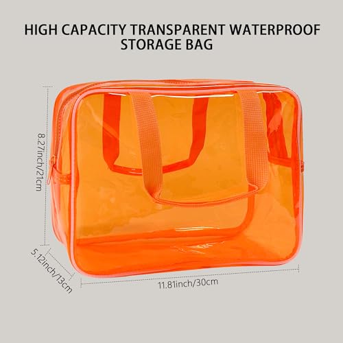 PVC Clear Pure Color Transparent Large Zipper Cosmetic Pouch Travel Makeup Cosmetic Bag with Handle for Travel Bathroom Toiletry Organizer (A23014-101-2) - color: A23014-101-2