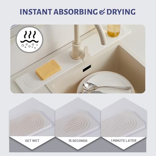 30 Inch Stone Faucet Mat for Kitchen Sink quick dry around faucet | Water Absorbent Stone Tray, Sink Splash Guard, Extra-Long Diatomite Stone Drying Mat for Bathroom Counter (white 30" x 3.9") - color: White.30" x 3.9"