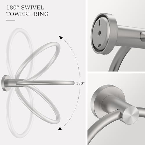 Toilet Paper Holder & Towel Holder, Bathroom Hardware Set-SUS304 Stainless Steel Double Post Pivoting Tissue Roll Holder and Hand Towel Ring Set for Bathroom, RV, Brushed Nickel - color: Brushed Nickel