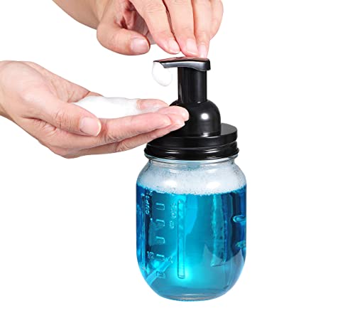 Amolliar Mason Jar Foaming Soap Dispenser, Plastic Pump Rustproof Stainless Steel Lid, Waterproof Label, Rustic Farmhouse Decor Hand Soap Dispenser, Dish Soap for Bathroom, Kitchen, Bath, Black 2 Pack - color: Black, size: 2 Pack