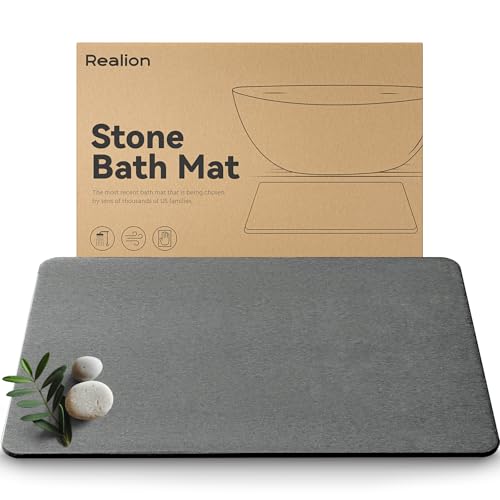 Stone Bath Mat, Dries Quickly, Non-Slip Diatomaceous Earth Bath Mats for Bathroom, Super Absorbent Stone Shower Mat, Easy to Clean, 23.5" x 15.5" Dark Gray