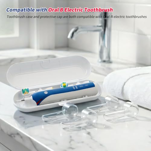 Electric Toothbrush Travel Case for Oral-B Toothbrushes - 4 Pcs Toothbrush Head Covers Compatible with Oral B Electric Toothbrush Heads (White) - color: White