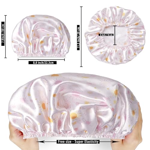 4 PCS Shower Cap for Women, Elastic and Reusable Bath Caps, Double Layers Shower Caps Reusable Waterproof, Bathing Shower Caps, Environmental Bath Hair Protection Cap - Ginkgo Leaf - color: Ginkgo Leaf