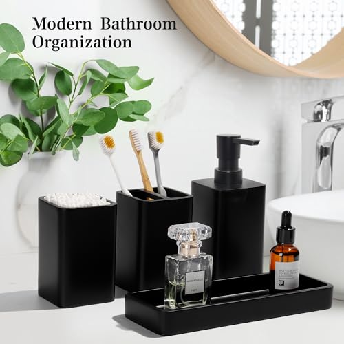 YMXYJM Bathroom Accessories Set, 4 Pcs Bathroom Accessory Set, Soap Dispenser, Toothbrush Holder, Qtip Holder Set, Bathroom Sets Complete, Bathroom Sink Set for Modern Home,Matte Black - style: Matte Black