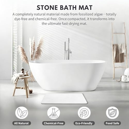 XMarrat Extra Large Stone Bath Mat Large, 31.5'' x 19.7'' Diatomaceous Earth Non-Slip Stone Shower Mat, Super Absorbent Diatomite Stone Mats for Bathroom, Quick Drying, Easy to Clean - color: White, size: 31.5" x 19.7" (Rectangular)