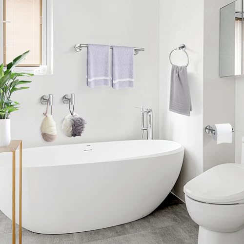 TURS 5 Piece Bathroom Hardware Set Brushed, SUS304 Stainless Steel Bath Towel Bar Set, 24 Inch Bathroom Accessories Kit Wall Mounted - color: Brushed Steel