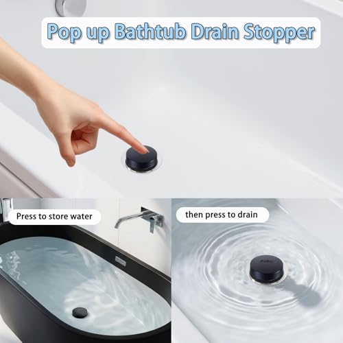 Universal Toe Touch Bathtub Drain Stopper - 3/8'' & 5/16'' Thread Studs with Star-Shaped Lock Washer, Matte Black (1 Pack) - color: Matte Black