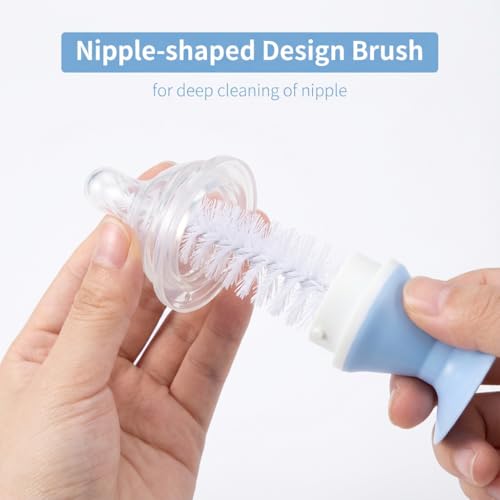 Ariseno 4-in-1 Baby Bottle Brush Set, Bottle Brush for Baby, Bottle Cleaner Brush Set, Including Nylon Bottle Brush, Bottle Cap Brush, Straw Brush, Nipple Brush, BPA-Free (Blue) - color: Blue-nylon