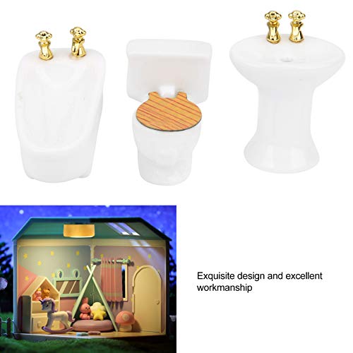 1/24 Dollhouse Miniature Bathroom Set, Simulation Ceramic Dollhouse Bathtub Toilet Sink Kit Dollhouse Furniture Accessories (A)