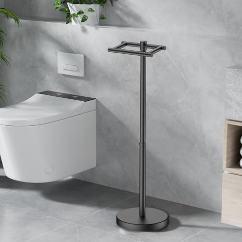 Toilet Paper Holder Stand Adjustable, Freestanding Tissue Roll Holder for Bathroom, Pivoting Design, Durable SUS 304 Stainless Steel and Weighted Base Toilet Paper Stand, Storage (Matte Black) - color: Matte Black