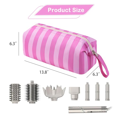 RSRSLEII Large Striped Hair Tools Travel Bag,Waterproof Hair Styling Accessories Storage Case for Shark FlexStyle, Dyson Airwrap Hair Dryer,Curling Iron,Straightener,Revlon Hair Tools(22Rose Red&Pink) - color: 22Rose Red&Pink