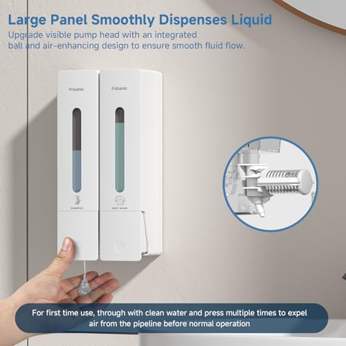 Shampoo Dispenser for Shower - Shower Soap Dispenser Wall Mounted No Drill - Shampoo Body Wash Dispenser 2 Chamber - Easy Install for Bathroom Hotel White 800ml - color: White