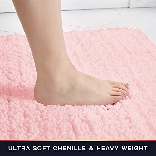 Walensee Bathroom Contour Rug Non Slip Toilet U Shaped Bath Mat (20x24, Blush) Water Absorbent Super Soft Shaggy Chenille Machine Washable Dry Extra Thick Perfect Absorbant Best Plush Carpet - color: Blush, size: 20"x24" Contour Rug