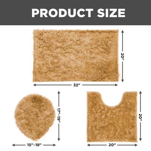 RUN HELIX Shaggy Bathroom Rugs Sets 3Piece Bath Mat for Bathrom Non-Slip Bathrom Mats Water Absorbent Bath Rug Floor Mats Soft Washable Shower Rug with U-Shaped Contour Rug Toilet Lid Cover Brown - color: Brown