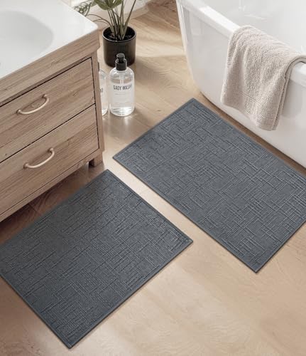 YIHOUSE Bathroom Rugs Sets 2 Piece Gray, 16x24+16x32in | Non Slip, Quick Dry, Absorbent, Washable, Thin Fit Under Door - color: Grey, size: 2 pieces