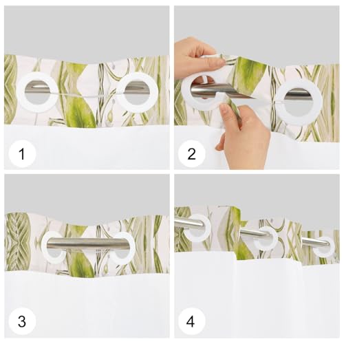 No Hook Botanical Shower Curtain with Snap in Liner,71x74 Inch | Green Tropical Leaf & Blue Floral Shower Curtains for Bathroom, Waterproof Fabric Bath Curtain with Mesh Top Window, - color: Botanical-a