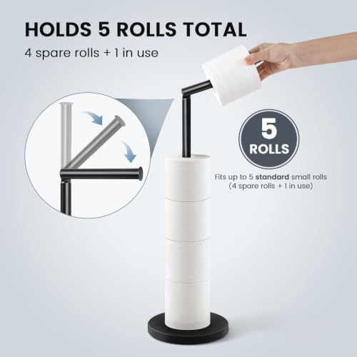 Cesun Extra Weighted Base Toilet Paper Holder Stand - SUS304 Rust Proof Free Standing Tissue Roll Holder for 4 Rolls, No Tipping, No Slipping, Matte Black - color: Black