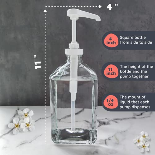 eBun White Mouthwash Dispenser Set, 37oz Glass Bottle with Pump & Cups | Large capacity pump dispenser for bathroom. Includes glass mouth wash bottle & matching cups for stylish daily oral care - color: White