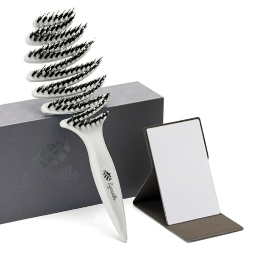 Wet Natural Boar Bristle Hair Brush for Fine Hair - A Great Gift | Smoothing Vented Detangling, Hair Texture, Gentle Scalp Feel, for Women and Men, Paddle, Frizz, Thin Hair, High Quality - color: Light Gray