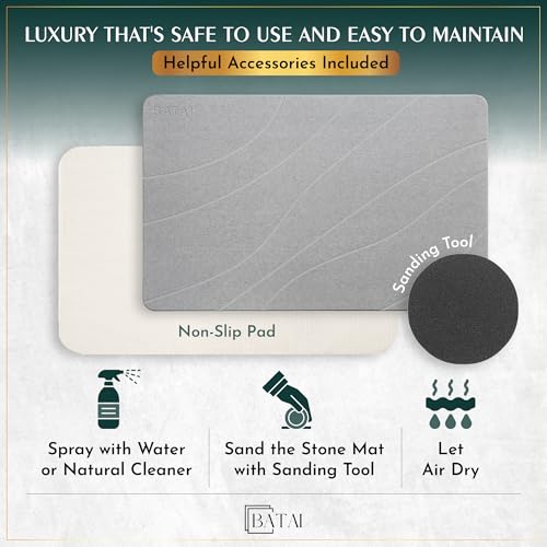 Extra Large Stone Bath Mat - (31.5” x 19.7”) - Absorbent Diatomaceous Earth Stone Bath Mat Large - Non-Slip Diatomite Bathmat - Easy Clean and Quick Drying - Long Instant Dry Bathmat - Light Gray XL - color: Light Gray