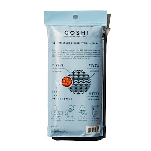GOSHI Exfoliating Shower Towel - Long Body Scrubber for Back Acne, KP & Smooth Skin - Durable Rip-Resistant Weave, Quick-Dry Nylon Washcloth - Ethically Crafted in Gunma, Japan - Orange - color: Yellow