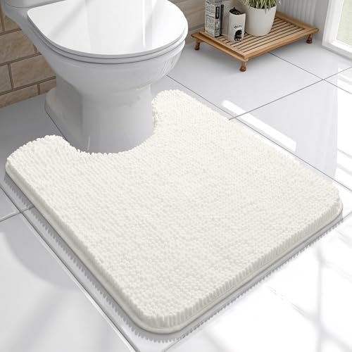 OLANLY Toilet Rugs U-Shaped 20x20, Extra Soft Absorbent Chenille Contour Bathroom Rugs for Toilet, Dry Quickly, Machine Washable, Non-Slip Bath Mat, Ivory - color: Ivory, size: 20" X 20" Contour Rug