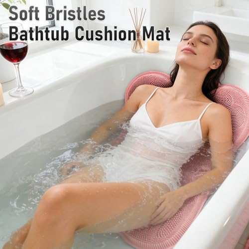 Back Scrubber Body Bath Cushion for Tub Bathtub Back Lumbar Ergonomic Support, Silicone XL Large Thick Soft Seat Pad Non-Slip Suction Cups, Relaxing Spa Exfloating Scrubber Mat 28x19 Pink - color: Pink