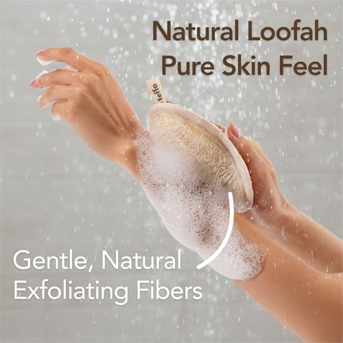 Natural Loofah Sponge for Body Scrub, Exfoliating Body Scrubber & Loofah with Handle, Exfoliating Pads, Loofah for Women, Men & Kids (2 Count - 1 Pack, Oval) - color: Cream-oval